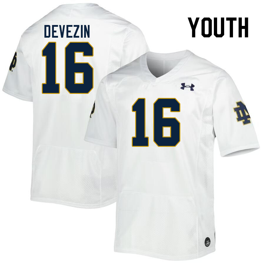 Youth #16 Dylan Devezin Notre Dame Fighting Irish College Football Jerseys Stitched-White